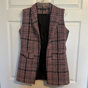 Red, black, and white Plaid tweed vest